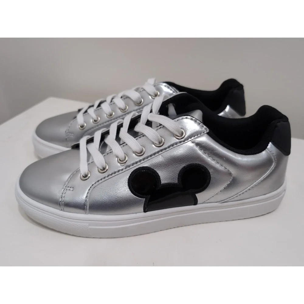 Ladies Mickey Mouse Sneakers Silver/Black Size 9 Great Condition